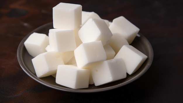 A plate of white cubes of rice