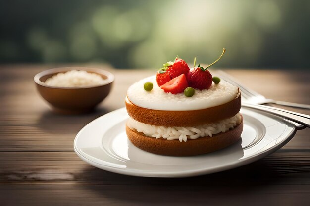 Foto un piatto con sopra una torta e una tazza di caffè