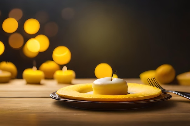 A plate with a candle and a candle on it