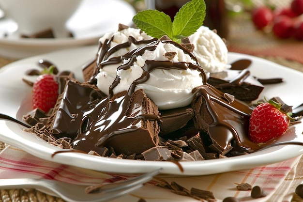 Plate with chocolate ice cream