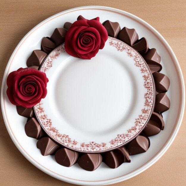 a plate with a circle of chocolates on it