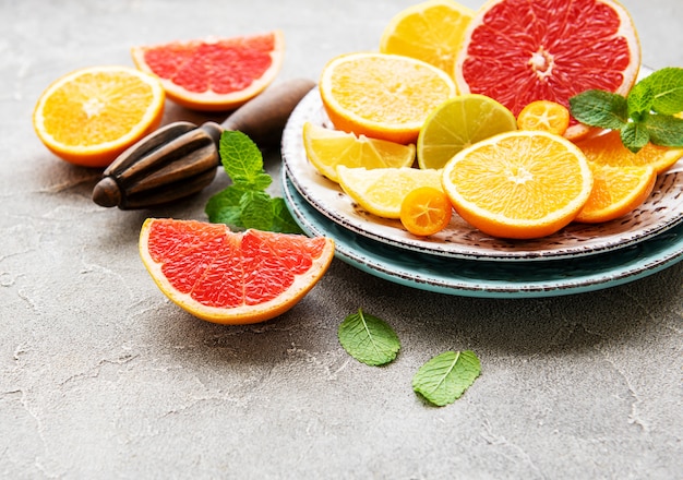 Plate with citrus fruits