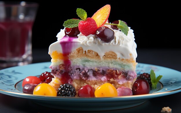 a plate with a colorful dessert with fruit on it