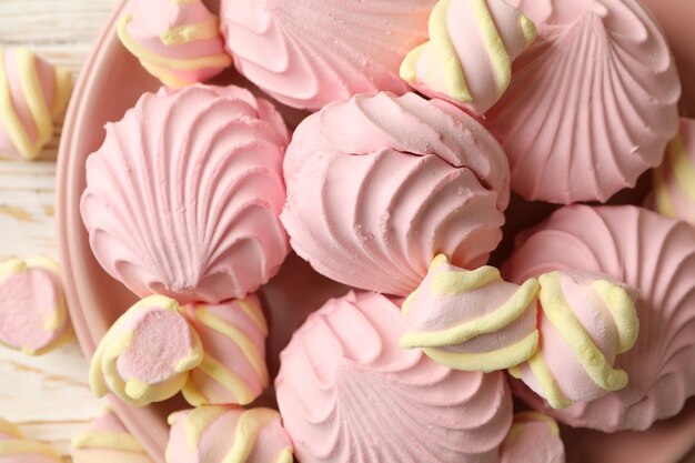 Photo plate with colorful sweet marshmallow pile