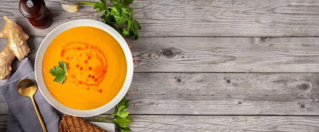 A plate with creamy lentil soup