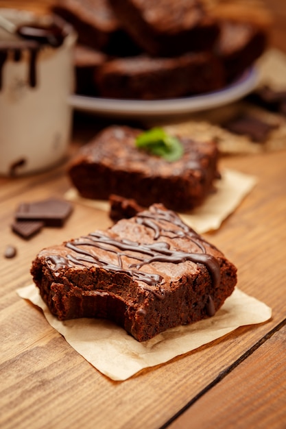 Plate with delicious chocolate brownies