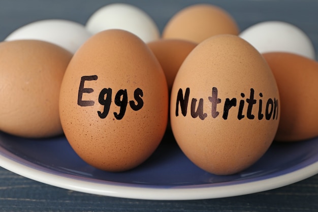 Photo plate with eggs on table. nutrition concept