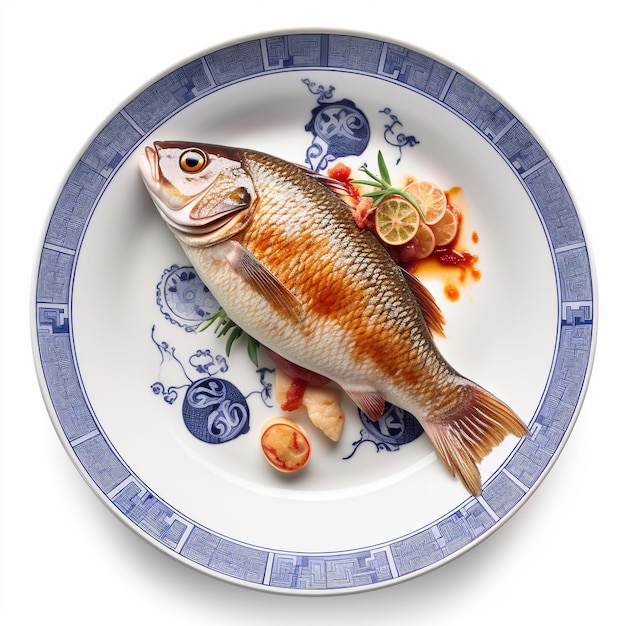 a plate with a fish on it and a plate with a fish on it