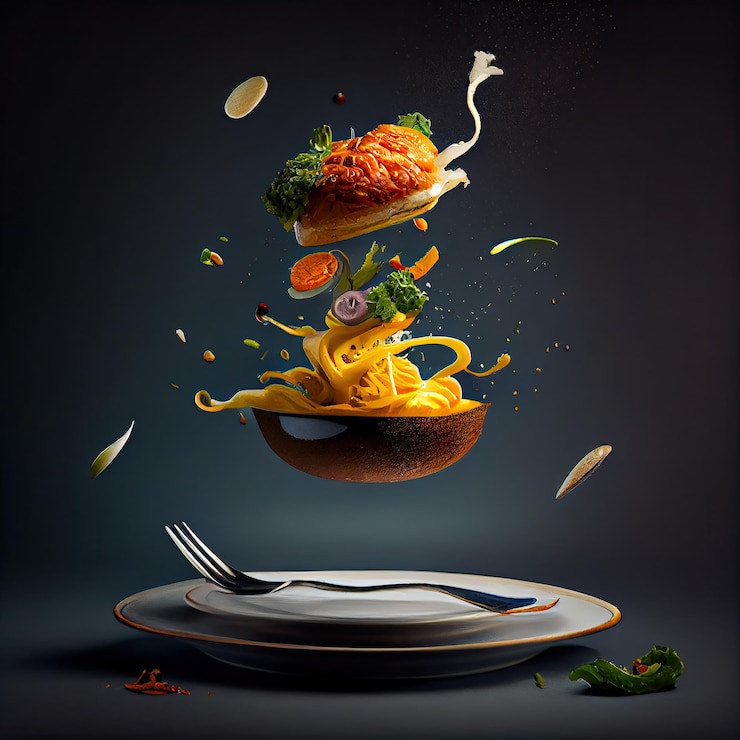 A plate with a fork and a bowl of pasta