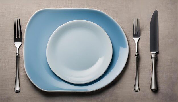 Photo a plate with a fork and a knife on it