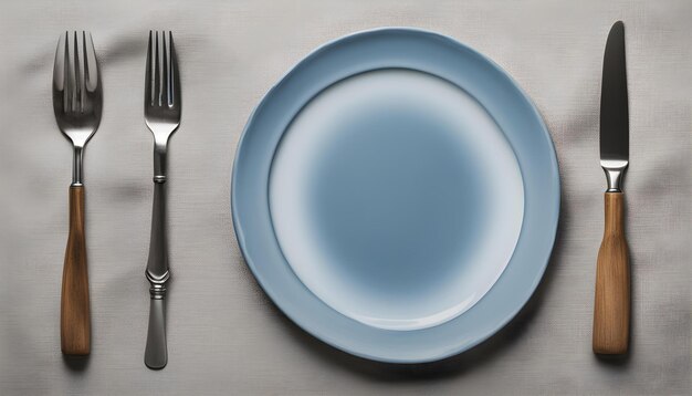 Photo a plate with a fork and a knife next to it