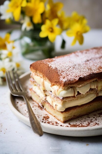 a plate with a fork and a piece of cake on it