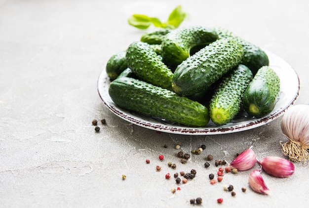 Plate with fresh cucumbers