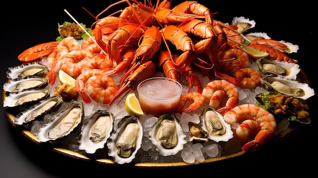 plate with fresh mixed seafish