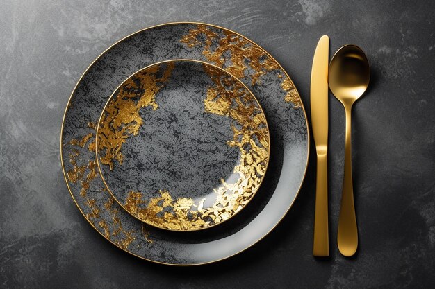 Plate_with_golden_cutlery_on_grey_background