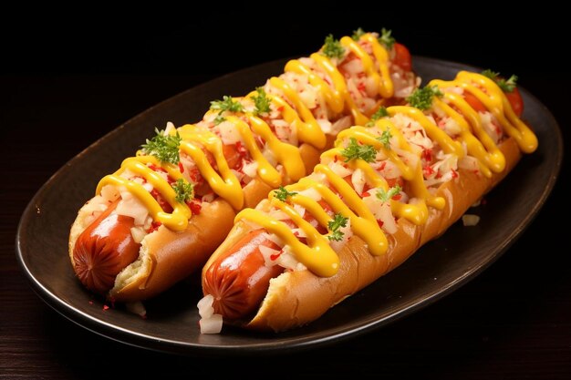 Photo a plate with hot dogs and cheese on it