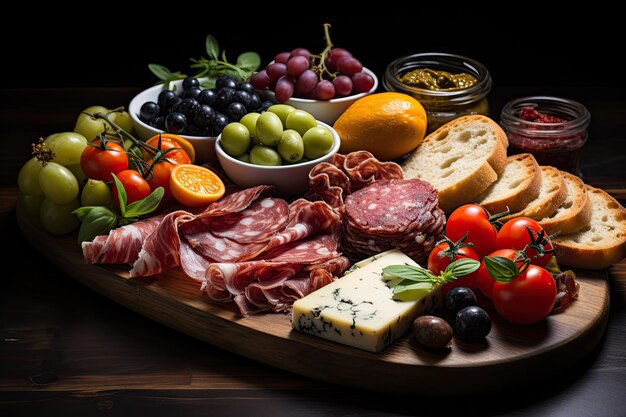 Plate with italian antipasti snacks