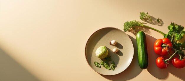 Photo a plate with a knife and copy space is shown on a beige background featuring green tomatoes and