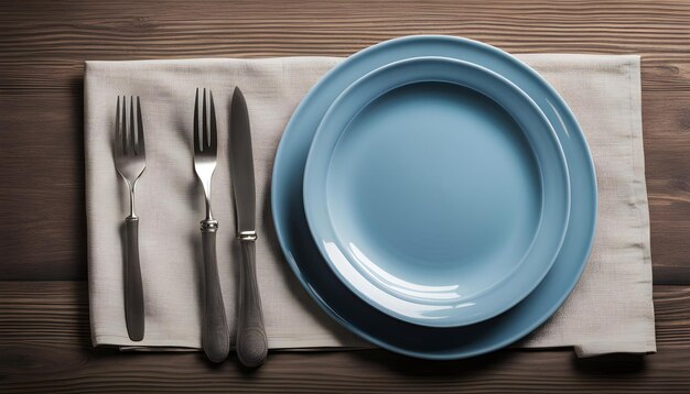Photo a plate with a knife and a fork on a napkin