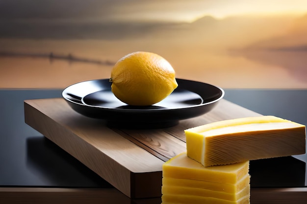 Тарелка с лимонами и тарелка с лимоном на ней
