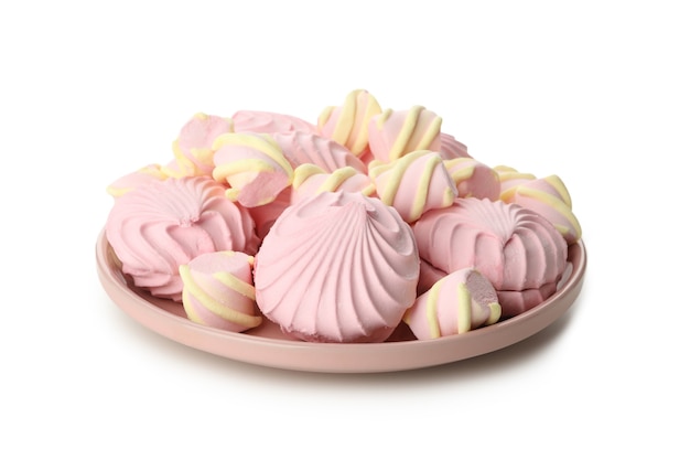 Plate with marshmallow isolated