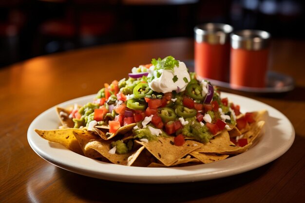 Foto piatto con nachos in mezzo al cibo messicano