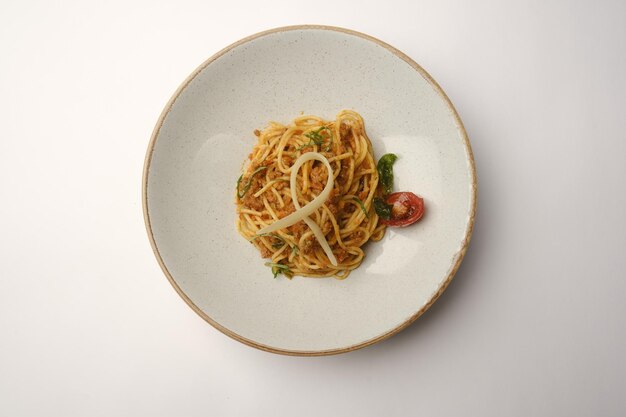 a plate with noodles and a fork on it