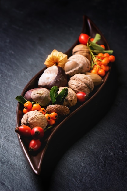 Plate with nuts and berries