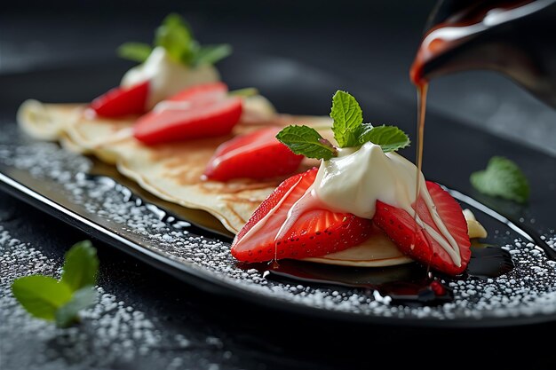 Plate with Pancakes Topped with Strawberries