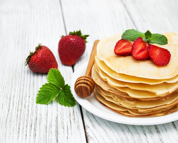 Plate with pancakes 