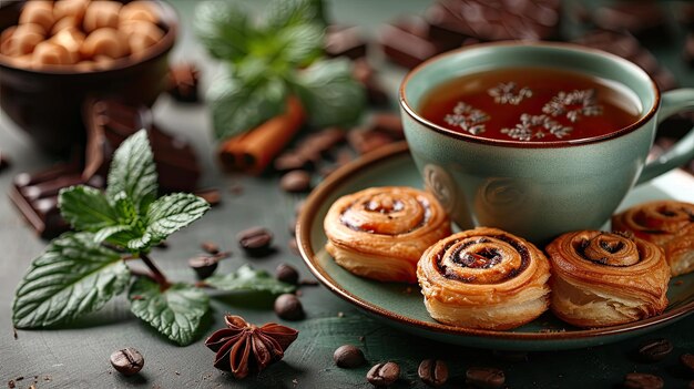 Photo a plate with pastries and coffee on it