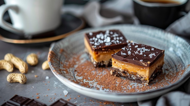 Plate with Peanut Butter and Caramel Bars