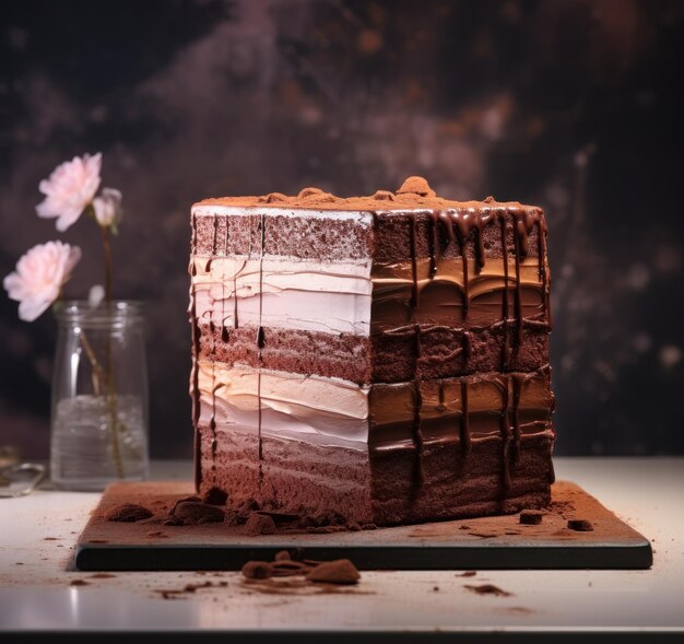 A plate with a piece of chocolate cake