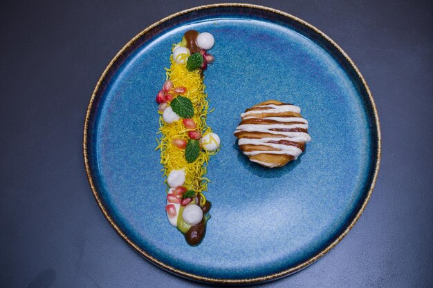 a plate with a piece of food on it and a cookie on it