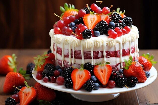 A plate with pieces of delicious cake on a wooden table