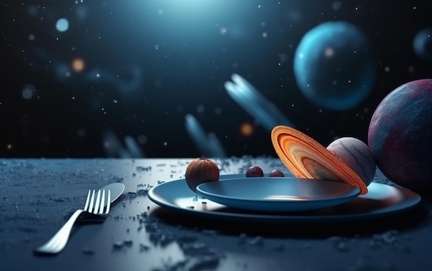 A plate with the planet saturn on it