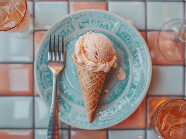 a plate with a plate that says ice cream on it