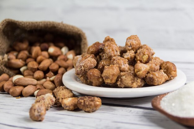 Plate with praline and ingredients