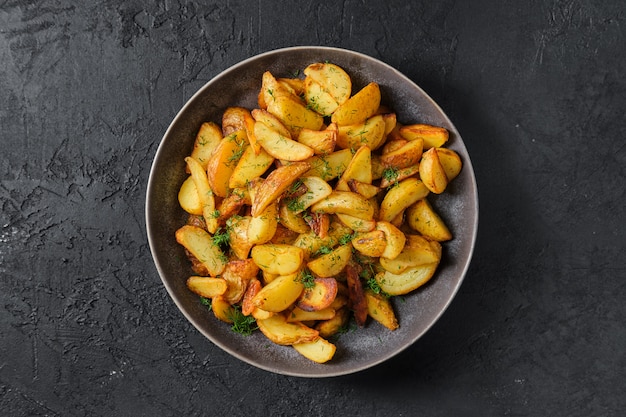 Plate with roasted potato wedges