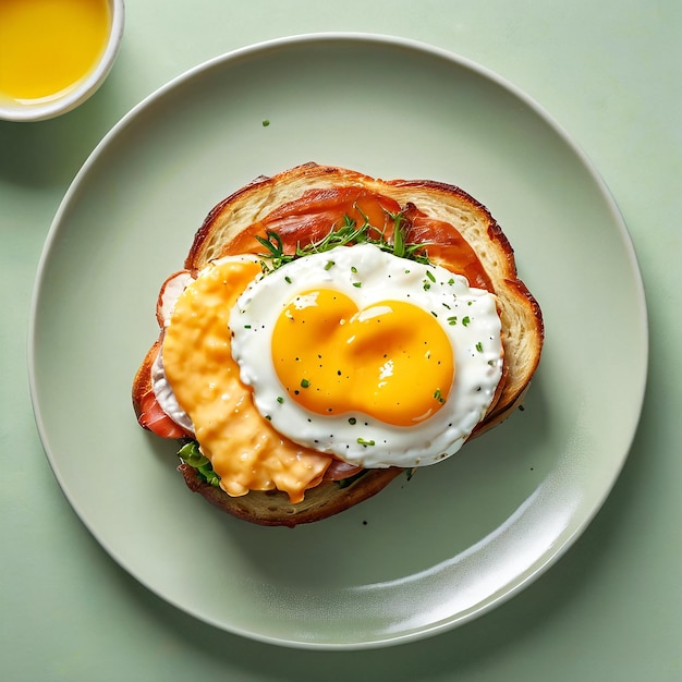 A plate with a sandwich and egg on it