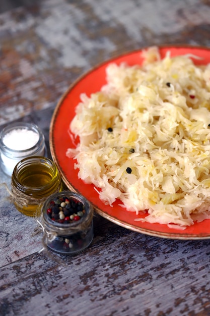 Plate with sauerkraut.