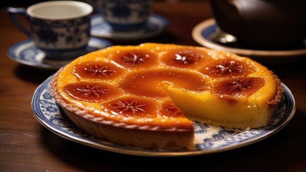 a plate with a slice of Portuguese tart on it