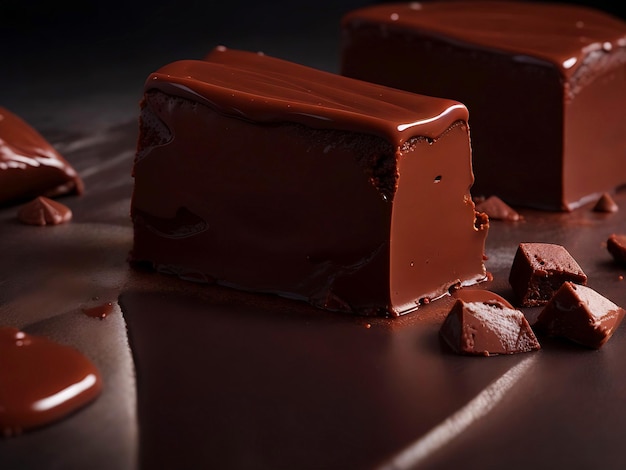 Photo plate with a slice of tasty homemade chocolate cake on table