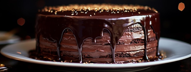 Plate with slice of tasty homemade chocolate cake on table