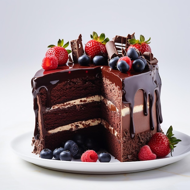 Plate with slice of tasty homemade chocolate cake on table