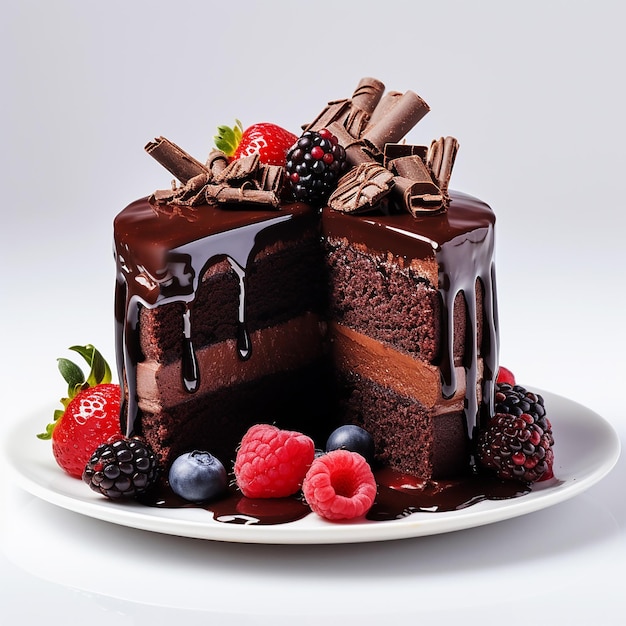 Plate with slice of tasty homemade chocolate cake on table