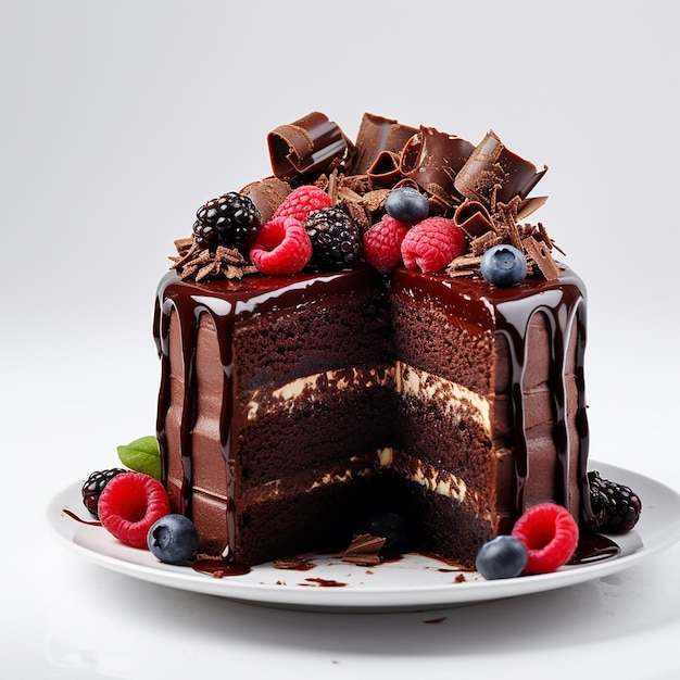 Plate with slice of tasty homemade chocolate cake on table