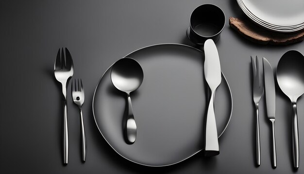 Photo a plate with spoons and spoons on it next to a spoon and spoon