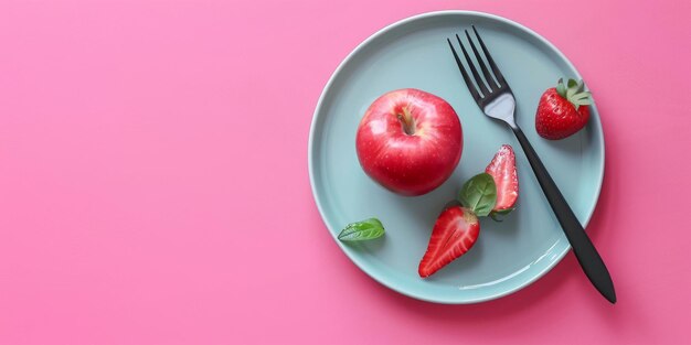 Plate With Strawberries and Apple healthy food concept flatlay Generative AI