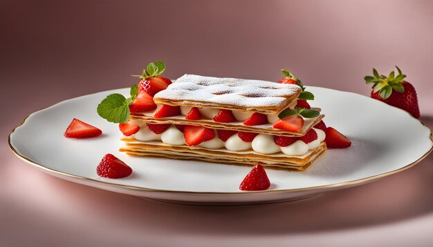 a plate with strawberries and a basket of strawberries on it